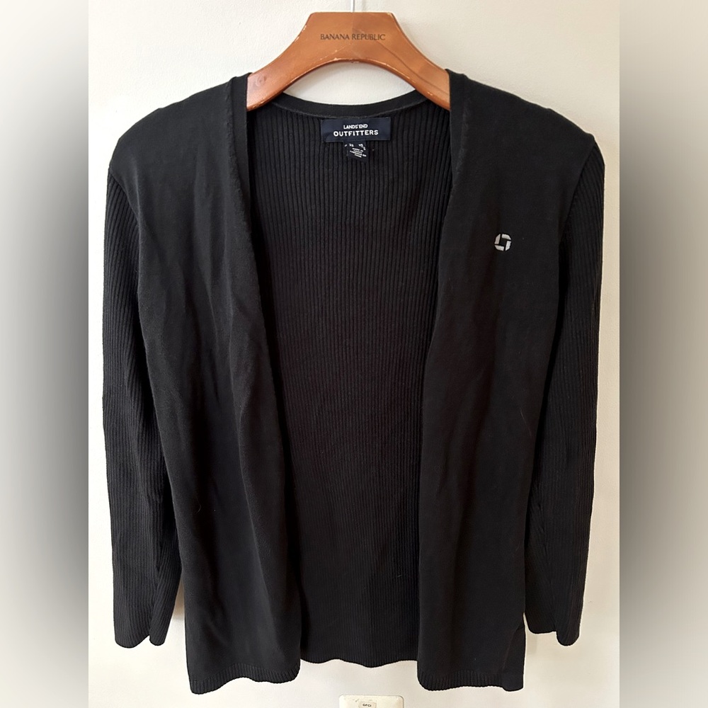 Land's End Chase Bank Navy Long-Sleeve Ribbed Open Cardigan